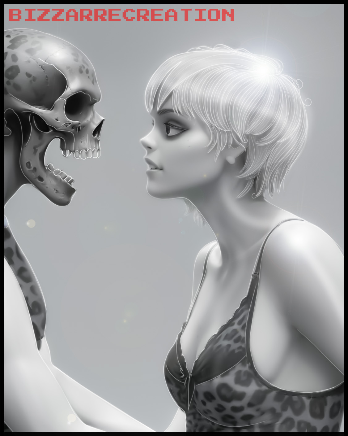 BC-001 � Ragazza sintetica guarda un cranio, uncanny erotica.